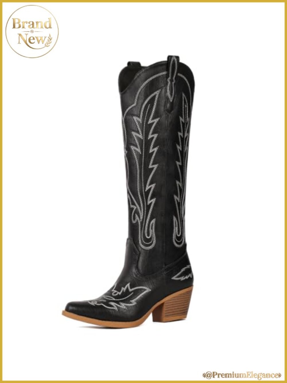 Faux Leather Knee High Western Cowgirl Boots Snip Toe Pull On